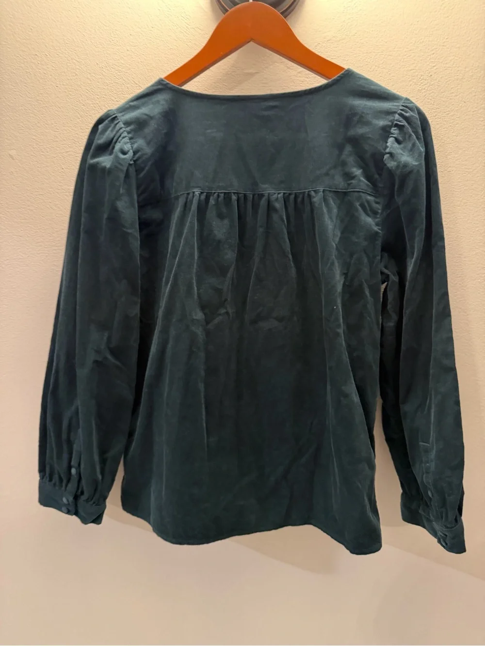 Madewell‎ Corduroy Faux Wrap Button Front Top Forest Green Long Sleeve Blouse M